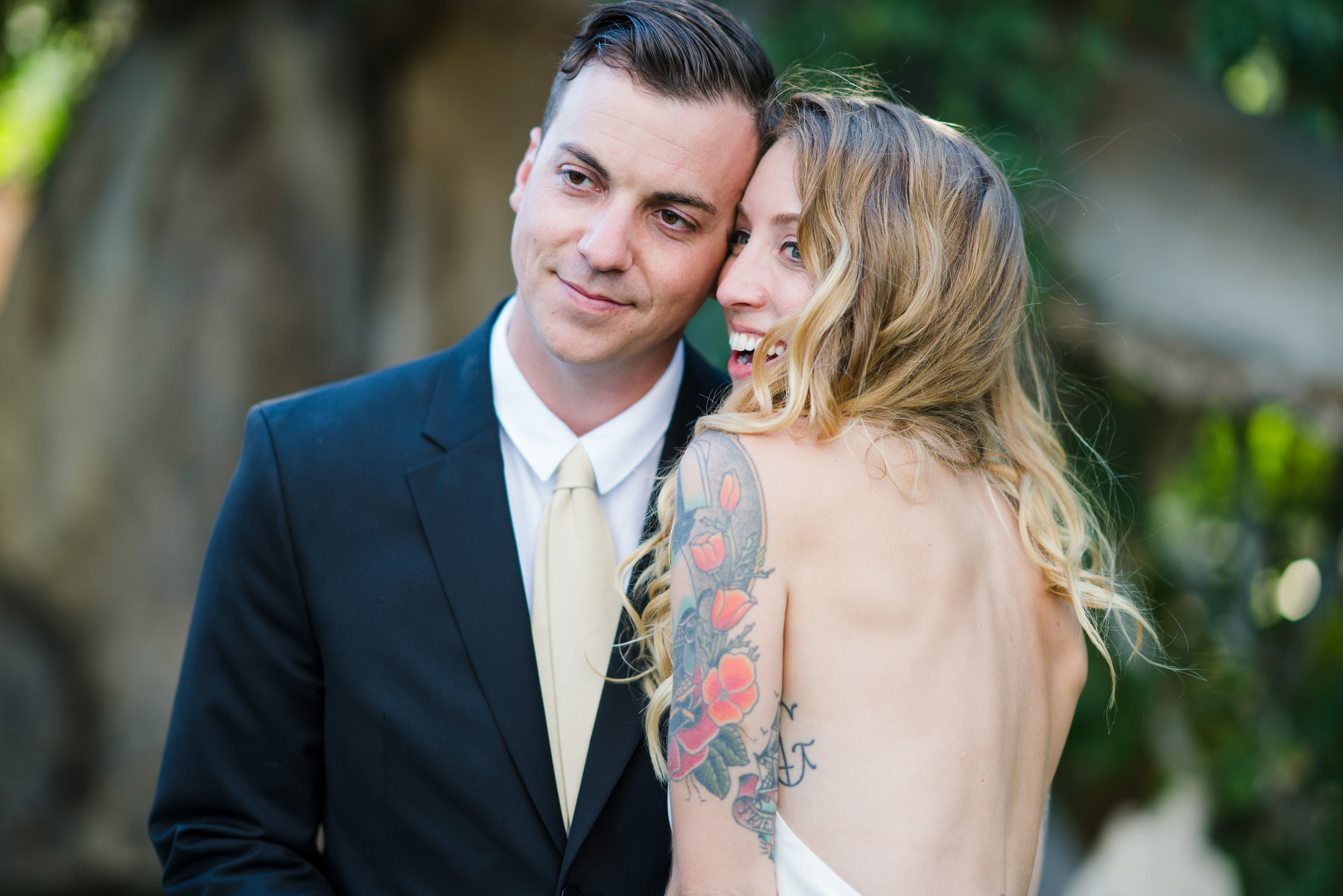 Couple portrait, tattoos, intimacy
